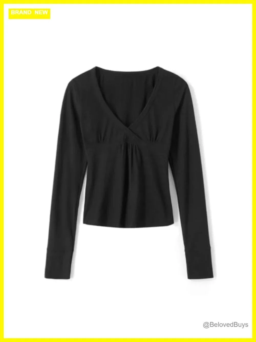 Women Long Sleeve Wrap V-Neck Top Slim Fit Ruched Streetwear Y2K Fairy Grunge